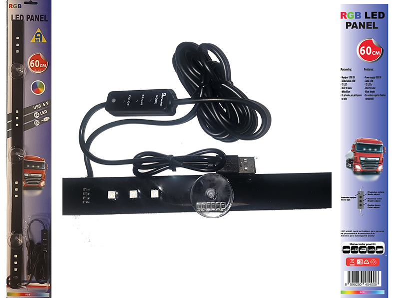 Světlo dekor 4x3 RGB LED jedna řada 60cm - 10 barev + přísavky
