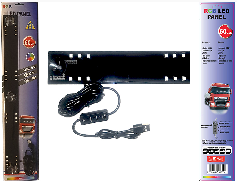 Světlo dekor 4x3 RGB LED dvě řady 60cm - 10 barev + přísavky