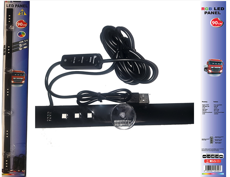 Světlo dekor 5x3 RGB LED jedna řada 90cm - 10 barev + přísavky