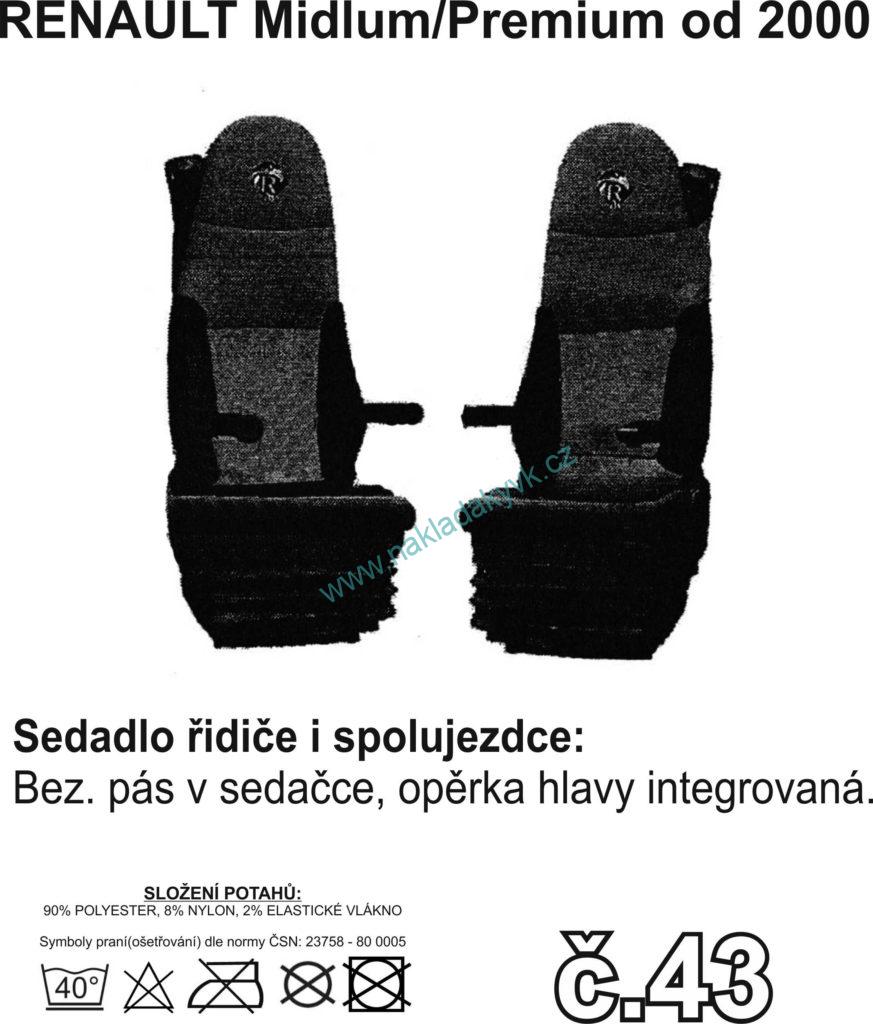 Potahy sedaček č.43 TRUCK RENAULT Premium, Midlum od 2000 - manšestr