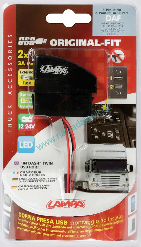 Zásuvka vestavná DAF 12/24V 2xUSB