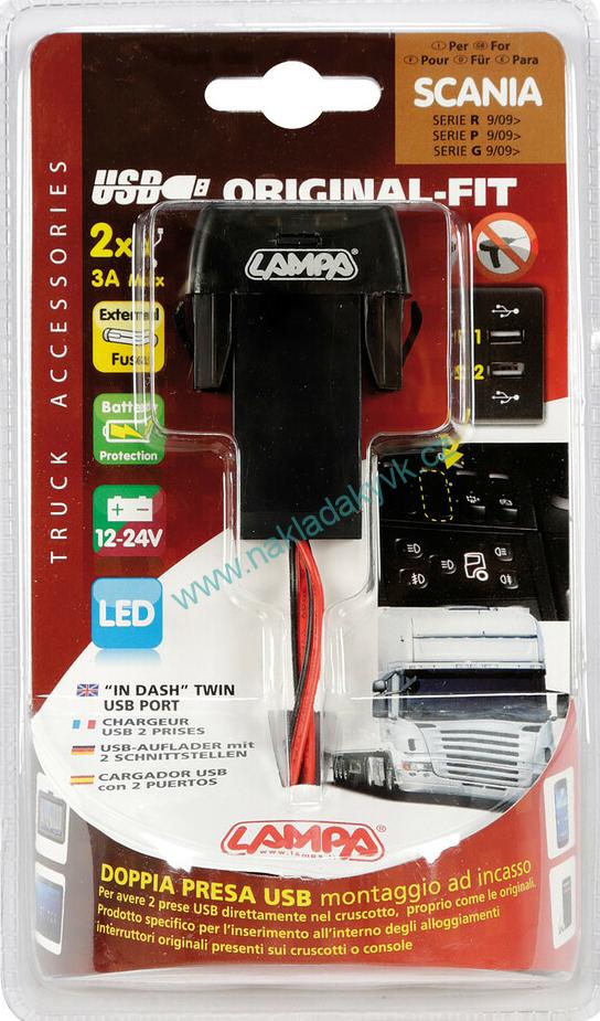 Zásuvka vestavná SCANIA 12/24V 2xUSB