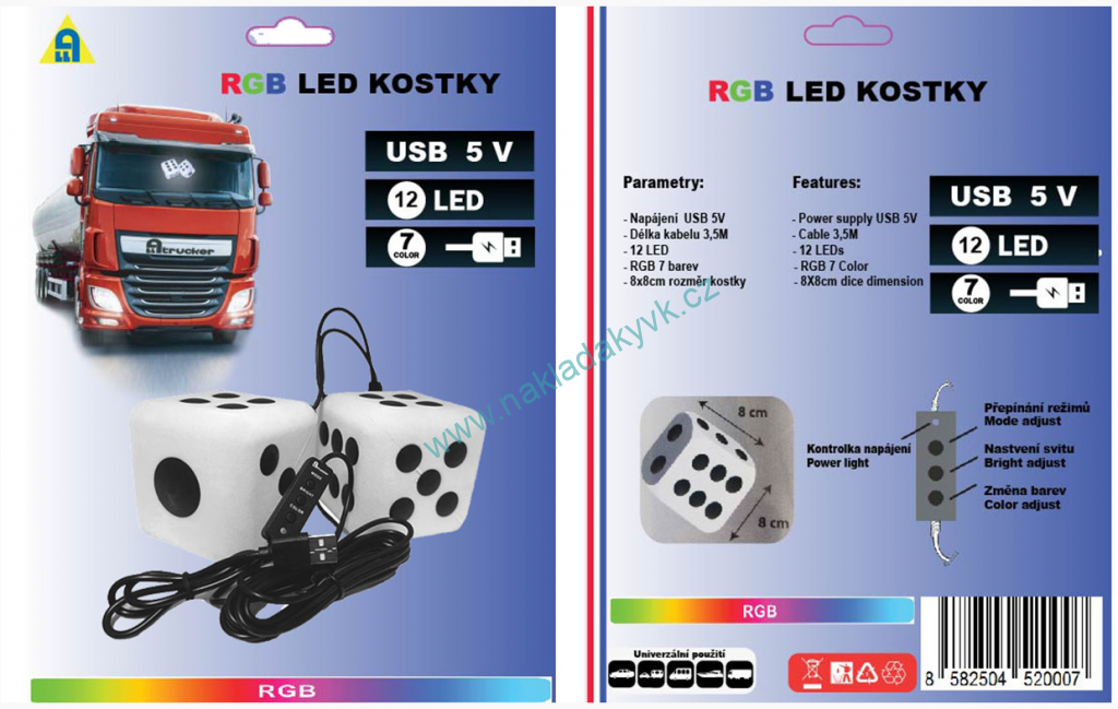 Dekorace LED RGB světelné kostky 2ks (8x8cm)