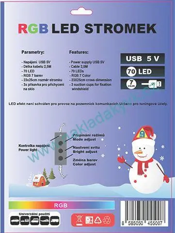 Dekorace LED RGB vánoční stromek - do USB